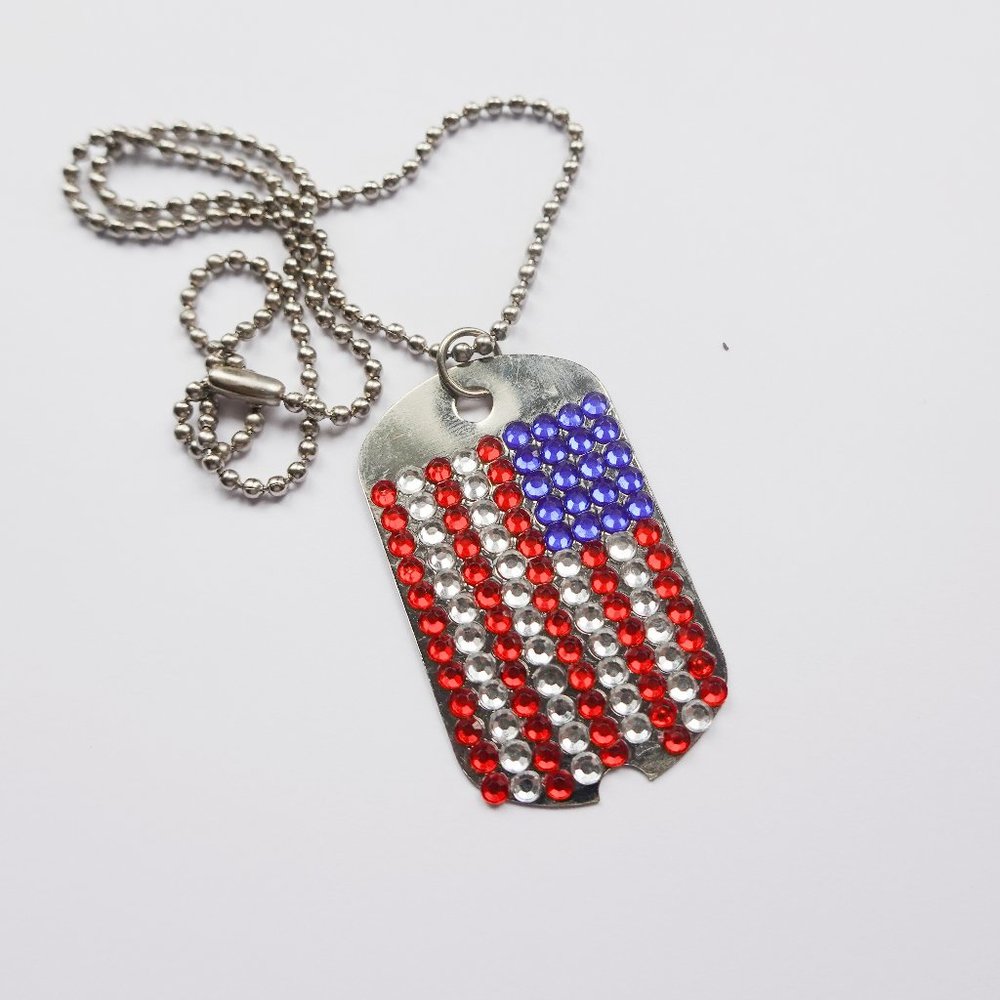 American Flag Rhinestone Encrusted Dog Tag